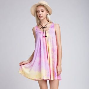 Soft Tie Dyed Mini Dress Dye - Pink Purple Yellow